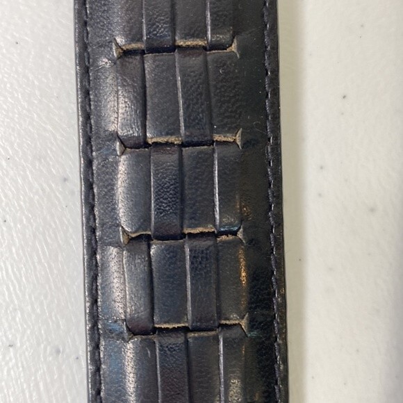 Dockers Black Top Grain Leather Woven Textured Belt Solid Brass Buckle Durable - Picture 8 of 12